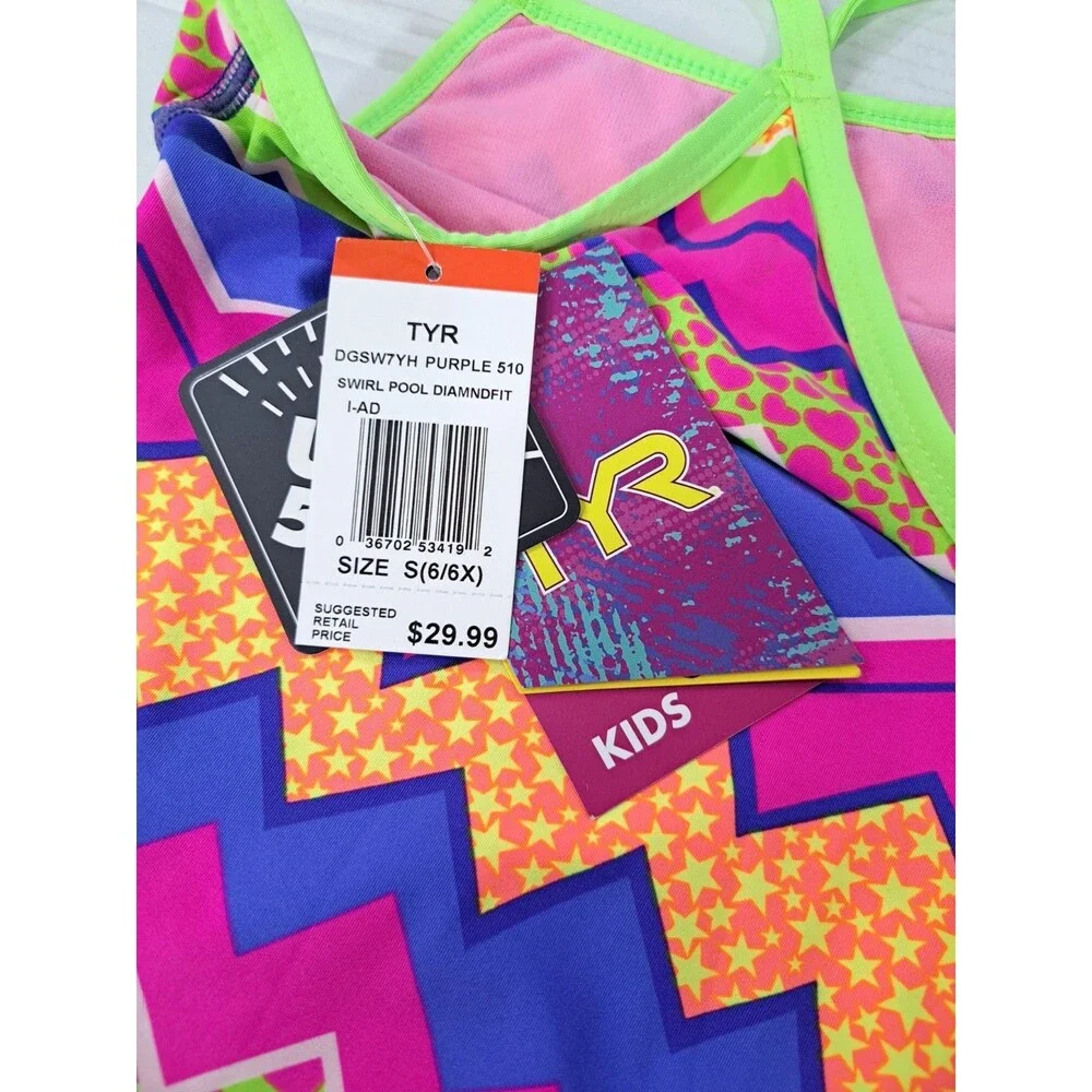 TYR Swirl Pool Diamondfit 1-pc Girls Swimsuit DGSW7YH Size Small (6/6X)